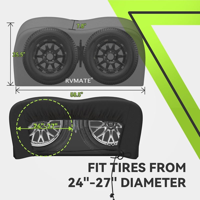 RVMATE RV Tire Covers - Dual Axle Wheel Cover (2 Pack) Fits 24"-27" Tires, Waterproof Anti-UV 600D Oxford Black Dual Tire Covers for RV/Truck/Trailer - Image 3
